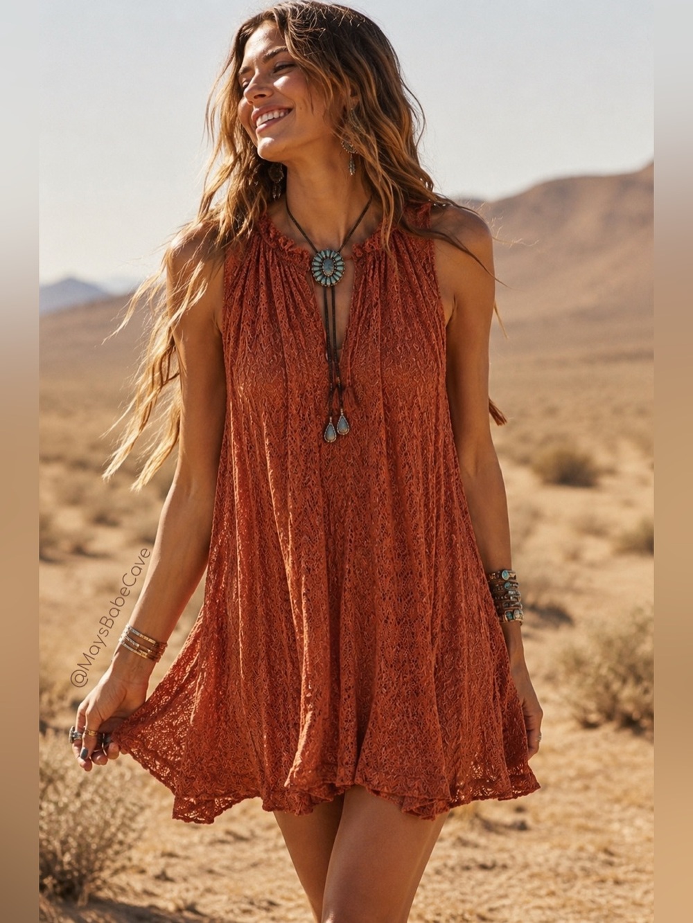 Miss Me Rust Orange Metallic Swing Dress